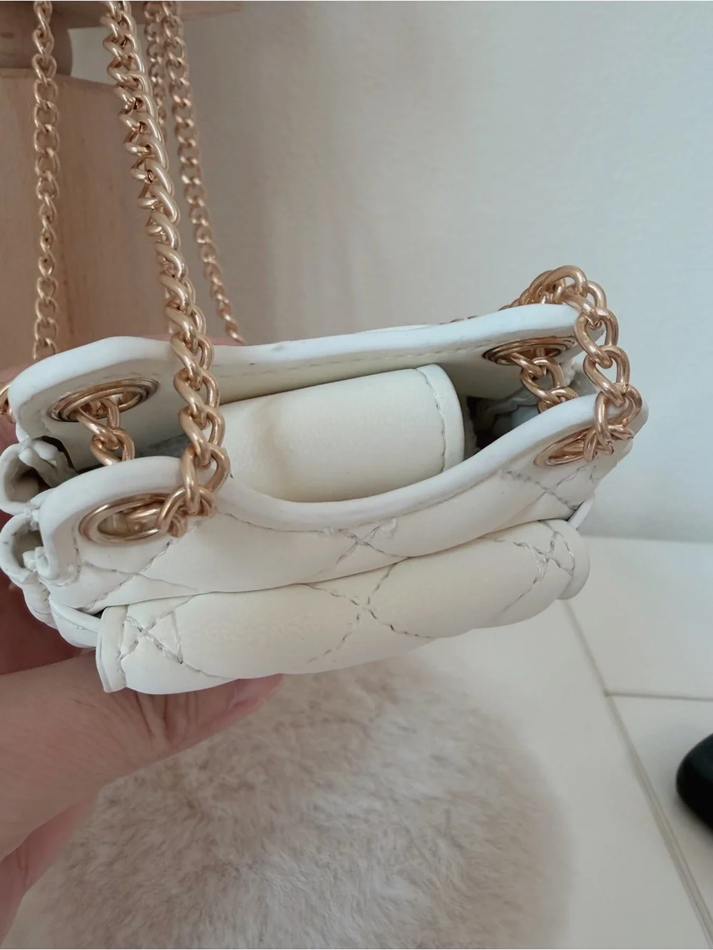 White Quilted Mini Bag Charm